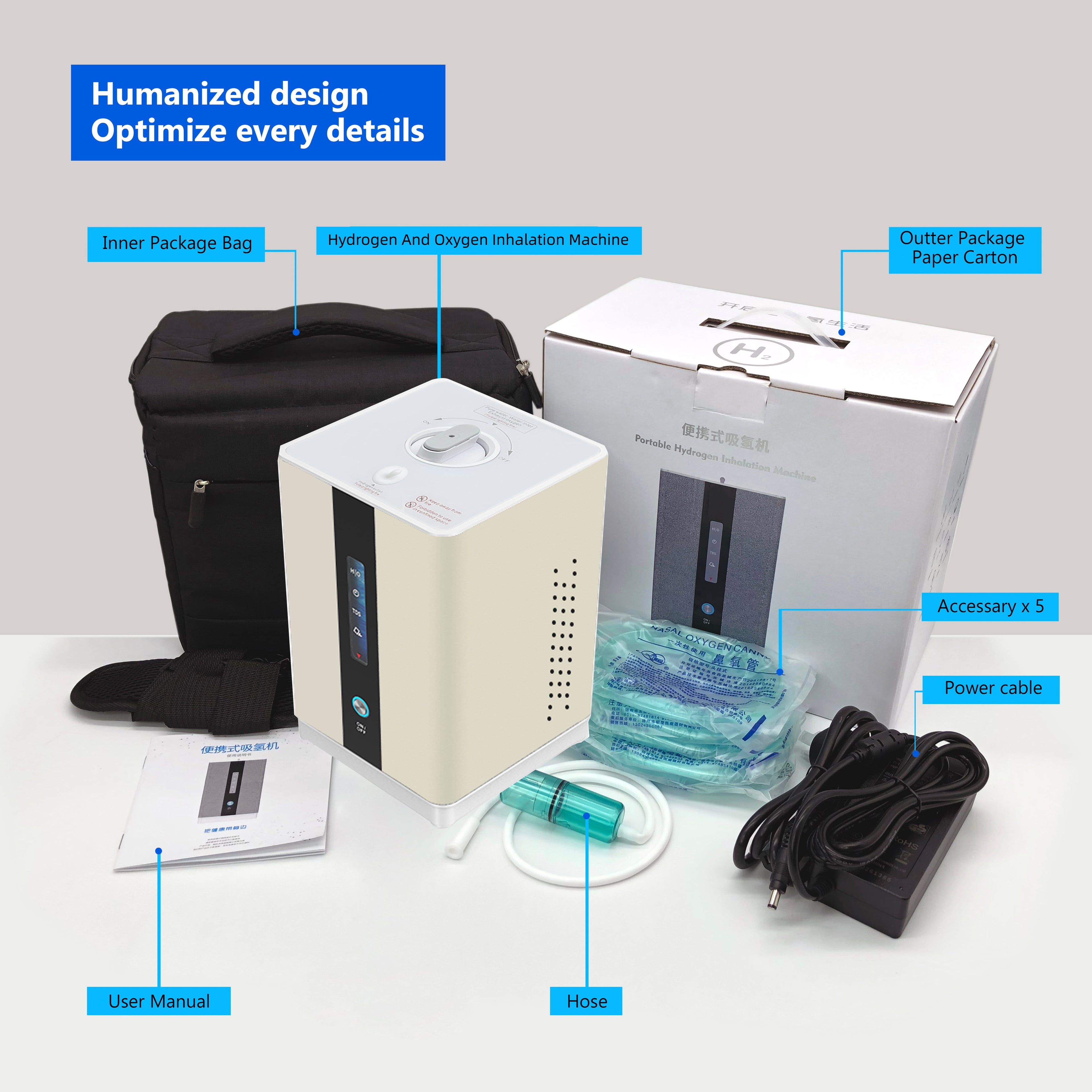 Hydrogen Water H2 Inhalation Machine with 150Ml/Min 99.99% High Purity H2 Low Noise Hydrogen Water Generator Ionizer SPE/PEM