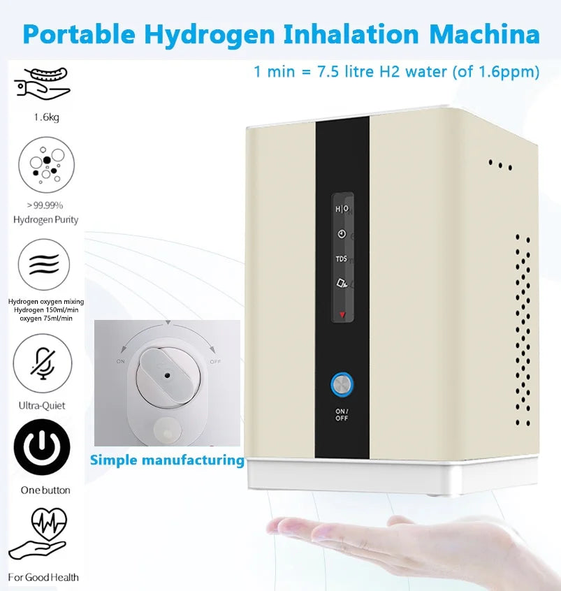 Hydrogen Water H2 Inhalation Machine with 150Ml/Min 99.99% High Purity H2 Low Noise Hydrogen Water Generator Ionizer SPE/PEM