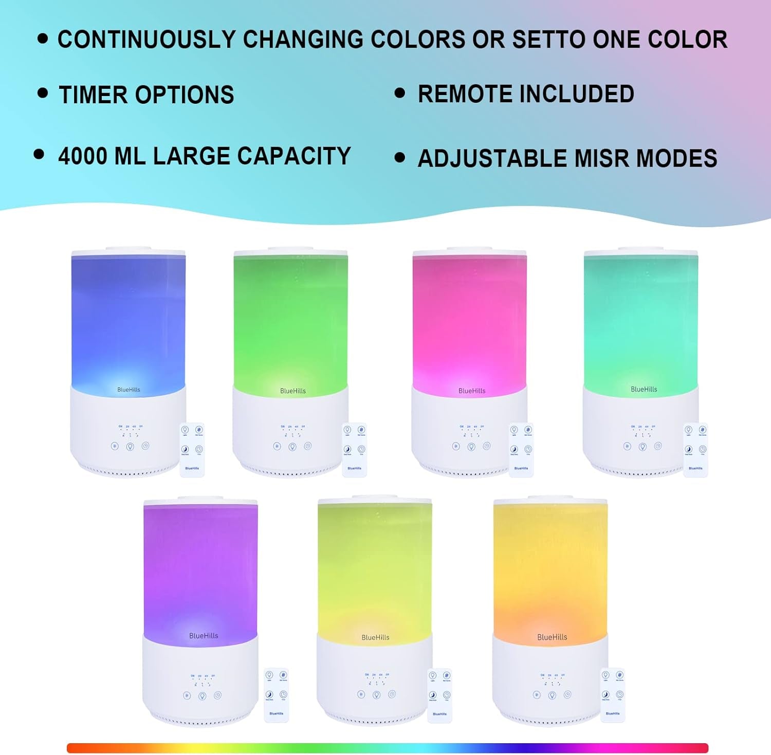 Premium 4000 Ml Tall Essential Oil Diffuser 4L 4 Liter 50 Hour Run with Remote Timer Aroma Humidifier 1 Gallon Big Capacity High Mist Output for Large Room Huge Size Mood Lights White T401